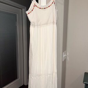 LC Lauren Conrad White Maxi Dress with Red and Green Accents